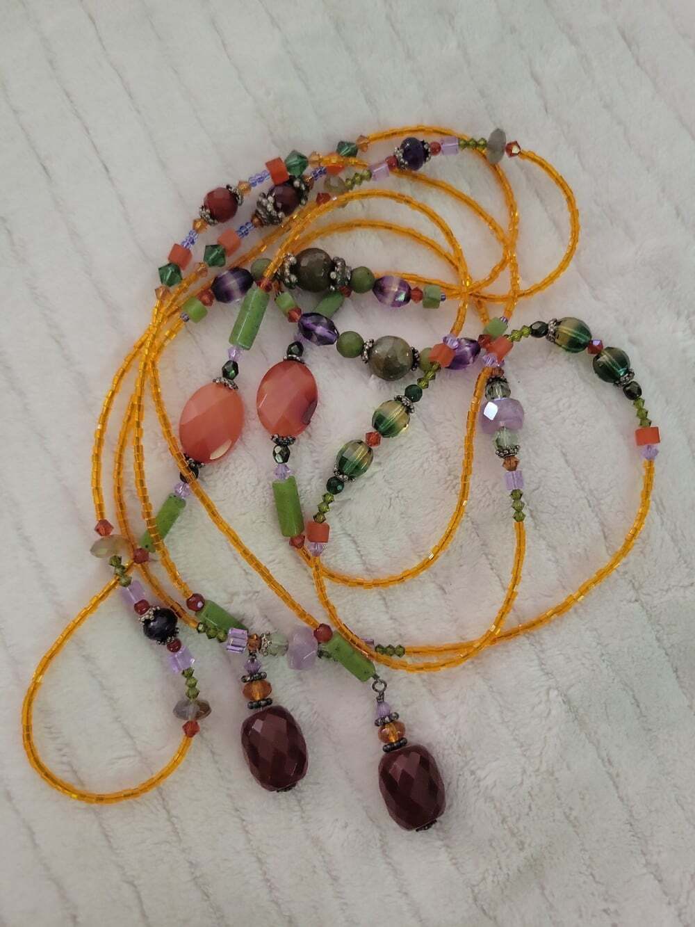 Amy Leiner Designs 72" Tie neckless semi precious Stones Orange Crystal Beads